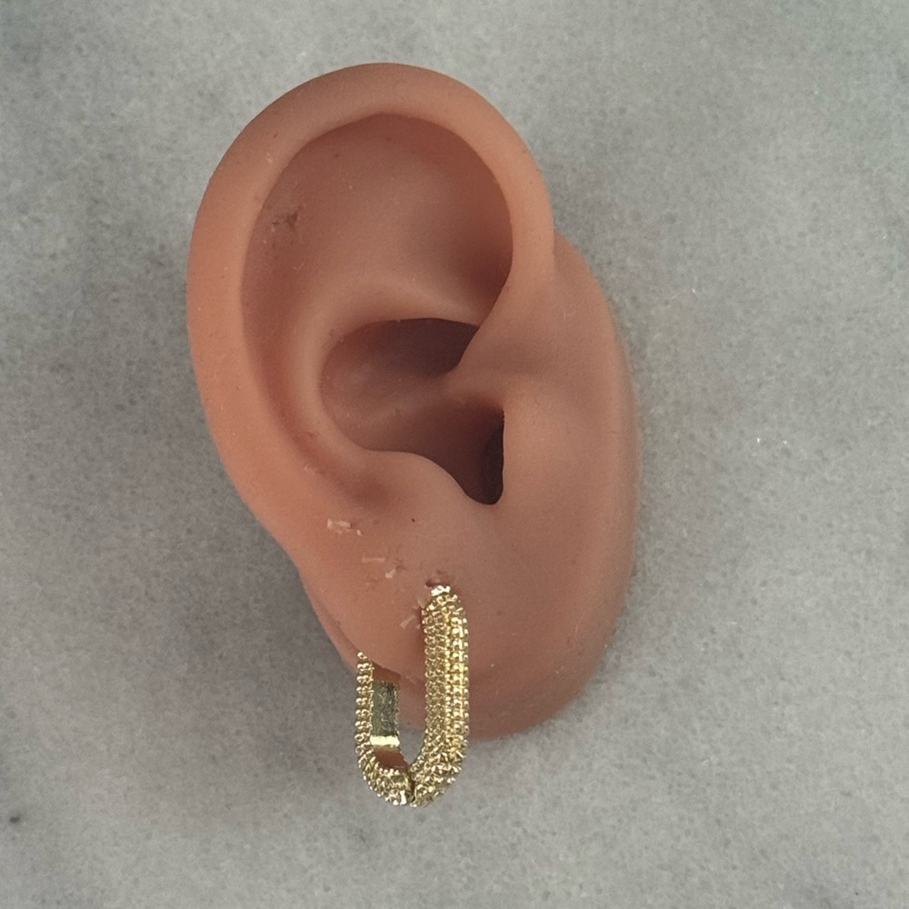 Gold Beaded Textured Thick Hoop Earrings
Brand New - Picture 2 of 4